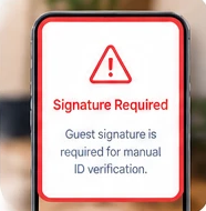 A phone showing a signature warning